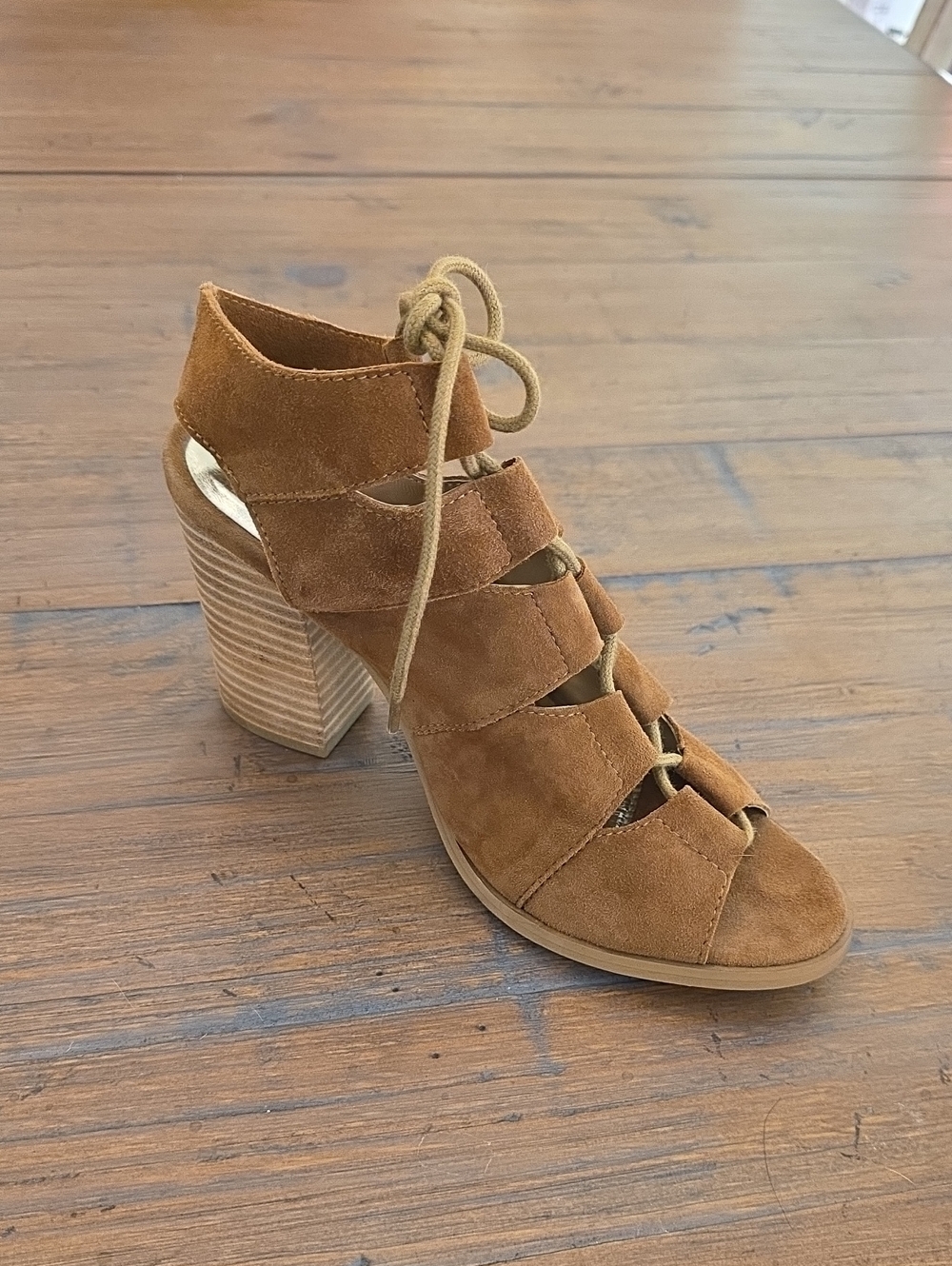 Diba Lace-Up Suede Block Heel Sandal in Brown